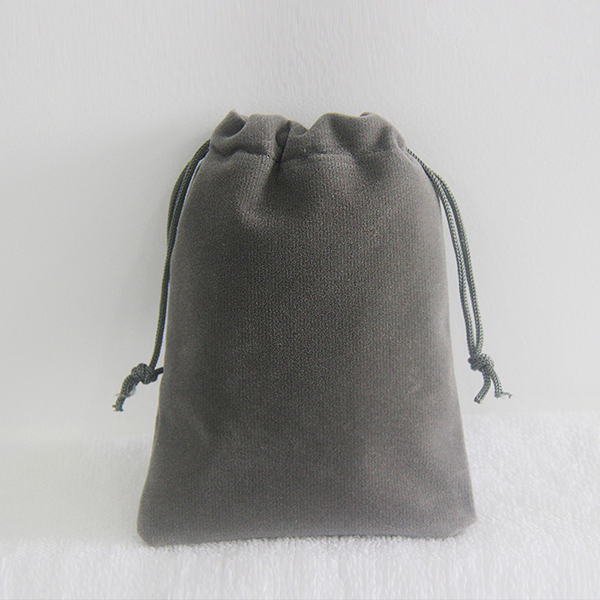 Grey velvet drawstring bag