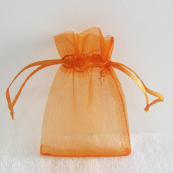 Organza drawstring bag, orange and transparent