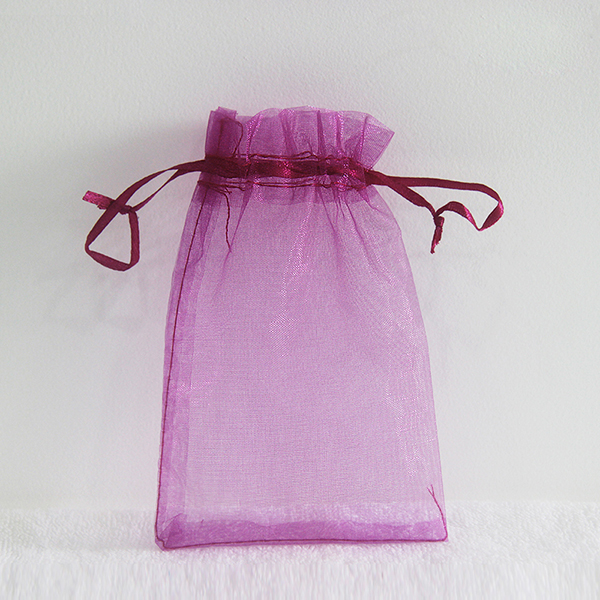 Purple transparent organza drawstring bag